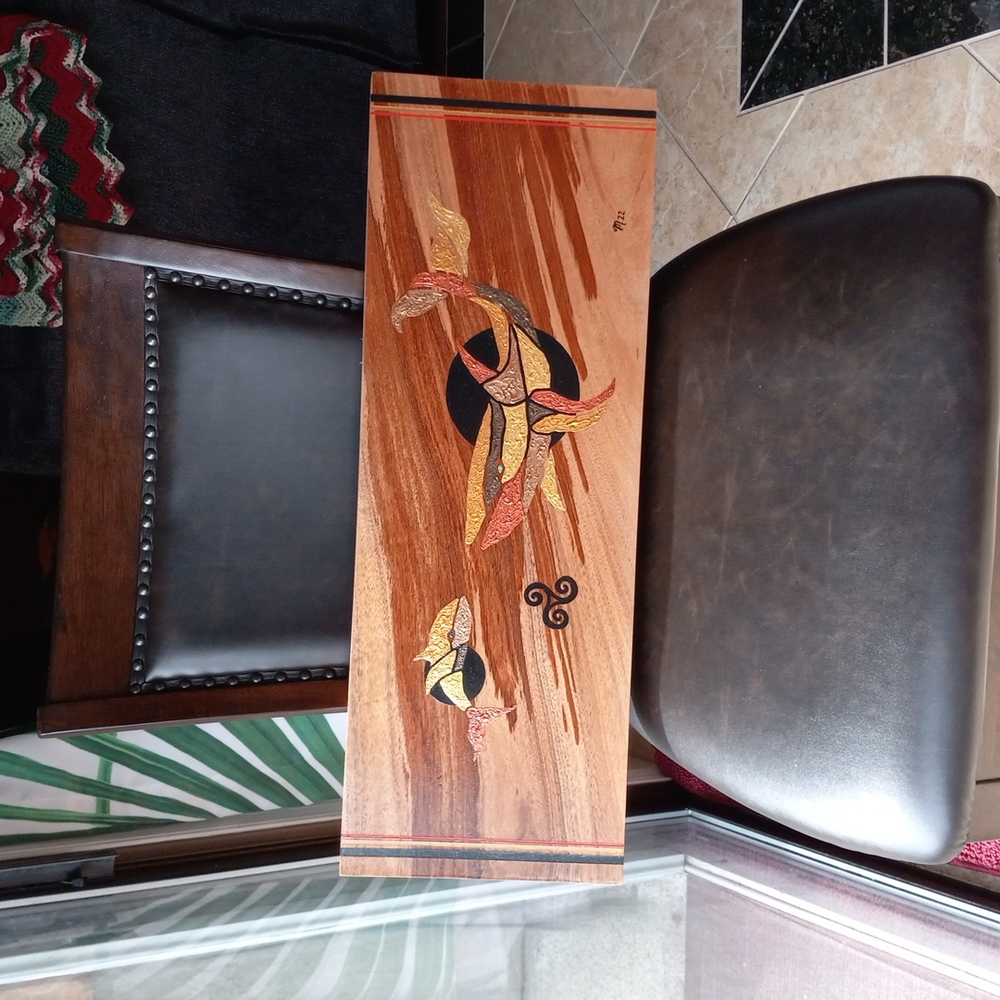 🐳🧡"Mother Whale & Calve" Original  Painting By Matt On Koa  10" X 28"  X 1"